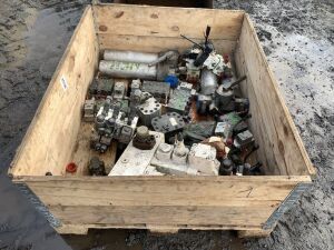 Small Pallet Box of Hydraulic Controls, Levers, Filters ETC