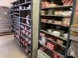 UNRESERVED Selection of Shelving and Plastic Bin Mounted Parts Racks