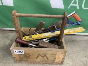 Wooden Tool Box c/w Carpentry Tools