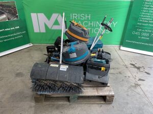 UNRESERVED Pallet Of Misc Tools - Karcher Carpet Cleaner, Chainsaw, Tile Cutter, Sub Pumps, Makita - Drills & STrimmer Attachments