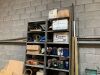 4 x Shelving Units & Contents Incl: Barrells, Air Con Unit, Brass Items, Rubber Matt, Table Tops, Leads & Drill Bits - 9