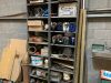 4 x Shelving Units & Contents Incl: Barrells, Air Con Unit, Brass Items, Rubber Matt, Table Tops, Leads & Drill Bits - 10