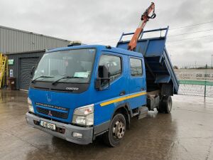 UNRESERVED 2010 Mitsubishi Canter Crew Cab Tipper c/w Plafinger PK2900 Extendable Crane