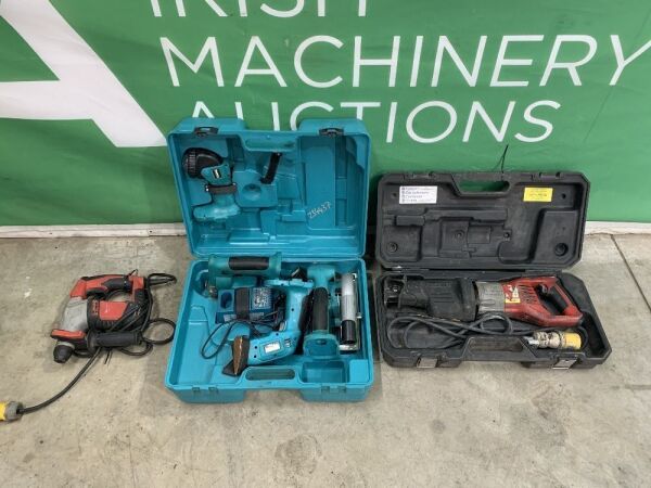 UNRESERVED Lot to Include: Milwakee Rip Saw, Milwakee 110v Drill, Makita Battery Tools in Case With Charger