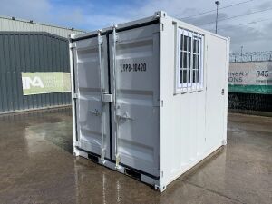 UNRESERVED/UNUSED Portable Double Door Container c/w Window & Side Door (8.1 x 6.4 x 7.1)