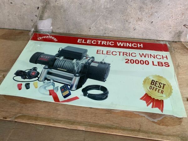 UNRESERVED/UNUSED Greatbear 2000LBS Electric Winch c/w Controller