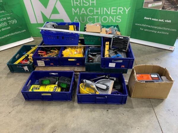 UNRESERVED Pallet Of Equipment To Include: Drills Bits, Saws, Levels, Hammers, Pliers & Snips, - Cbles, Chalk Line & More