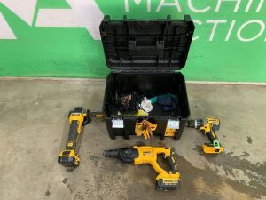 UNRESERVED Dewalt XR 18V Cordless Drill Kit c/w Drill, Hammer Drill, Grinder & 2 x Batteries & - Charger