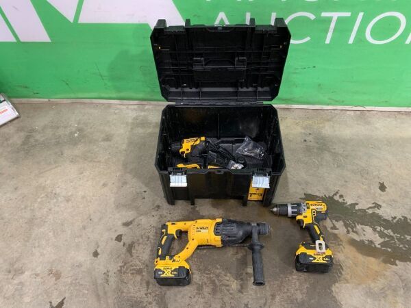 UNRESERVED Dewalt XR 18V Cordless Drill Kit c/w Drill, Hammer Drill, Grinder & 2 x Batteries & Charger