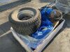 UNRESERVED Pallet to Include: 2x Mower Tyres, Truck Rim, Seals & More - 2