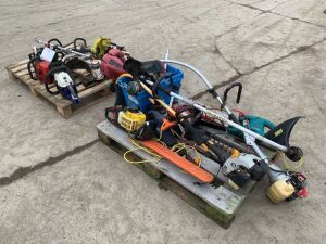 UNRESERVED 2 x Pallets Of Chainsaws, Strimmers & Hedge Clippers (Parts/Repair)