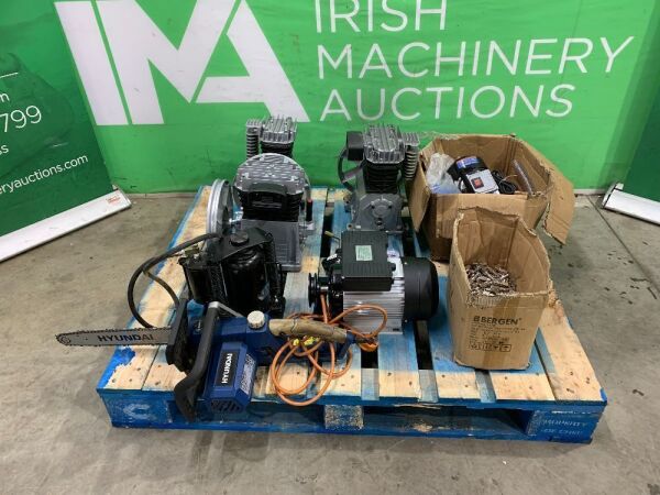 UNRESERVED Pneumatic Bottle Jack, Compressor Motors, Electric Chainsaw, Transfer Pump & Welding - Torch