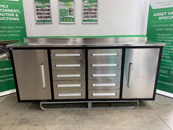 UNRESERVED Steelman 7FT Work Bench c/w 10 x Drawers & 2 x Cabinets