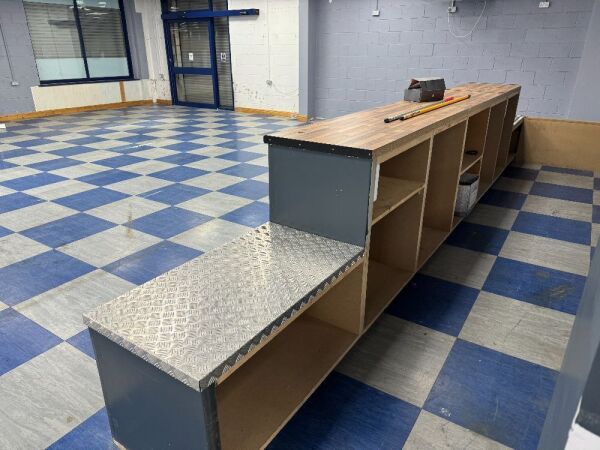 Selection of Wooden & Chequered Top Service Desks (Located Off-Site)