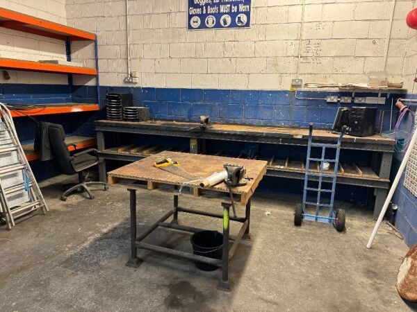 2 x Work Benches c/w 2 Vices (Located Off-Site)