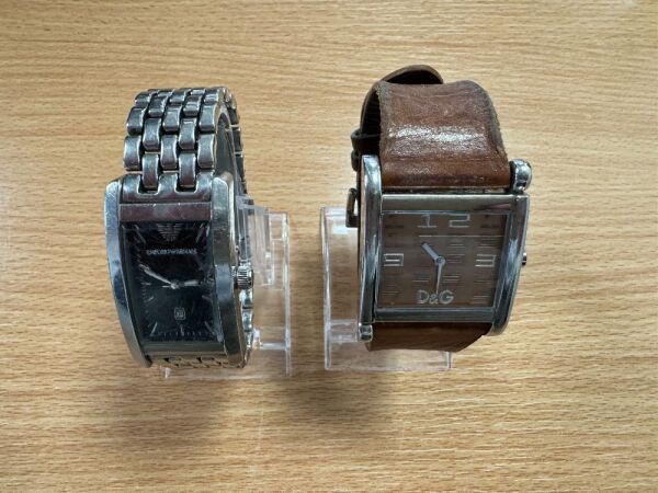 Two Wrist Watches Dolce & Gabbana with Brown Leather Strap & Armani with Silver Strap