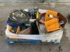 3 x Pallets To Contain Filters, Hoses, 110v Poker, Power Washer, Beacons, Consaws, Chainsaw & Various Parts - 9