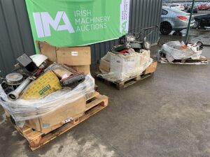 3 x Pallets To Contain Lawnmower Parts, Lawnmower, Beacons, Belts & Various Parts