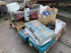 2 x Pallets To Contain 2 x Hilti 110v Vacuums, 2 x Water Dispensers, Petrol Water Pump & More