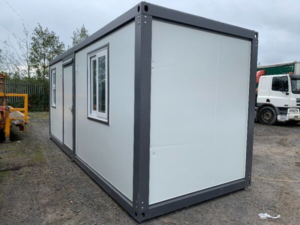 UNRESERVED 20FT Portable Office Unit c/w Kitchen Unit, Shower, Toilet & Elec Outlets (20 x 7)