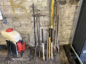 4 x Sledge Hammers & New Two Handled Post Hole Digger & Bamboo Cane Hole Markers & Cane Pusher