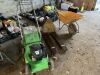 Yellow Wheelbarrow. Viking Petrol Lawnmower & Pallet Truck