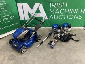 UNRESERVED Hyundai 40V Lwanmower & 2 x Hyundai Petrol Multi Tool Engine & Attachment