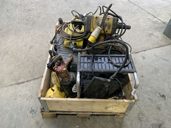 Pallet Of Misc Tools To Incl: Chopsaw, Demolition T Breaker, Sub Pumps, Tile Cutter And More