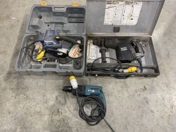 Lot to Include: Atlas Copco 110v Hammer Drill, Ryobi 110v Planer & Makita 110v Hammer Drill