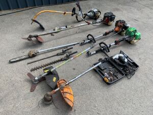 UNRESERVED Job Lot to Include: 4x Strimmers, 6x Various Strimmer Heads & Jigsaw
