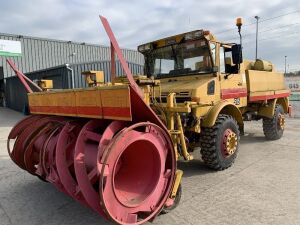 UNRESERVED Mercedes Unimog U1700L 4WD & Schmidt FS5-L Front Mounted Snow Blower