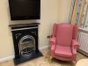 Visitor Meeting Room-2 x Red Leather Matching Fireside Chairs & Sofa, Round Top Table, Fireplace, - Beko TV, Picture, Office Table c/w Drawers & Chair-Desktop PC for the partially blind - 2