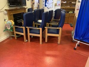 Dayroom 2-1 x Black leather Mo Medics Chair, 10 x Navy Blue Chairs, 2 x Beds, 2 x Halfmoon Tables, 1 - x Pine Shelf 1 x Pine Dresser, Sony TV & Philips DVD Player, 1 x Nilfisk Vacuum, 3 x Tables, - Fireplace, 2 x Notice Boards, 2 Small Chairs, 1 x Medic S