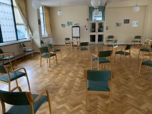 Dining Room- 3 x Tables, 28 x Chairs, Flip Chart, 13 x Pictures, Water Dispenser