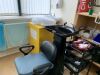 Hairdresser Room- 3 x Green Chairs, Portable Commercial Hairdressers Dryer, Leather Office Chair, - Hairdressers Wash Sink/Chair, Small Trolly, Yellow Metal Storage Cabinet, Shelf - 2