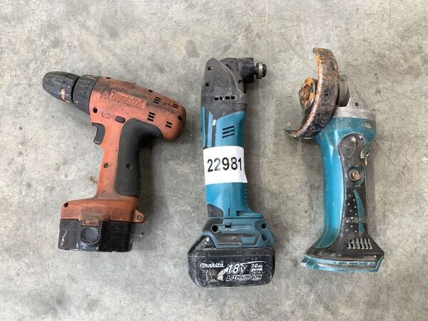 UNRESERVED 2 x Makita Cordless Grinders & Makita Cordless Drill