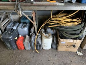 Lot to Include: Selection of Various Drums of Oil & Acid, Hoses & More