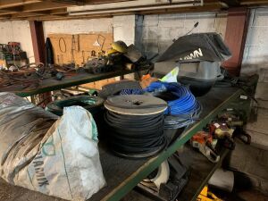 Contents of Top Shelf to Include: Bundles of Hoses/Wire, Grass Box, Grease Pump & More