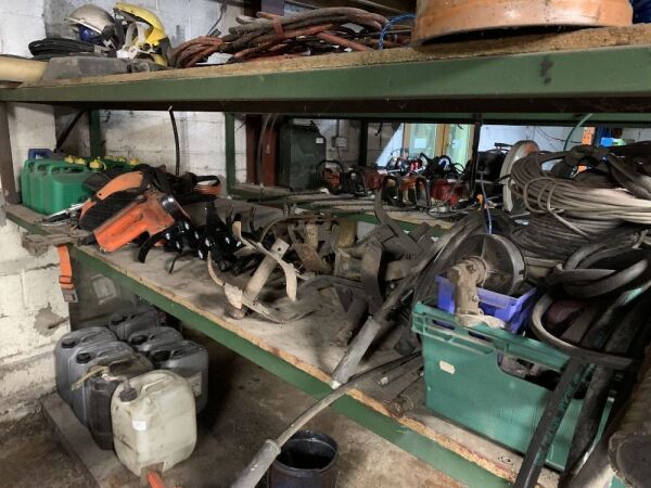 Contents of Middle Shelf to Include: New & Used Tynes, Fuel Cans, Large Selection of Hoses/Pipes & More