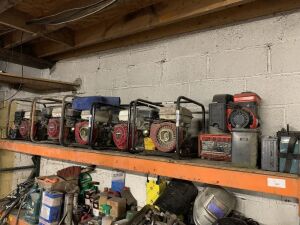 Contents of Top Shelf to Include: Selection of Honda Water Pumps, Poker Units & Engines, New Chainsaw Chains, Battries & More