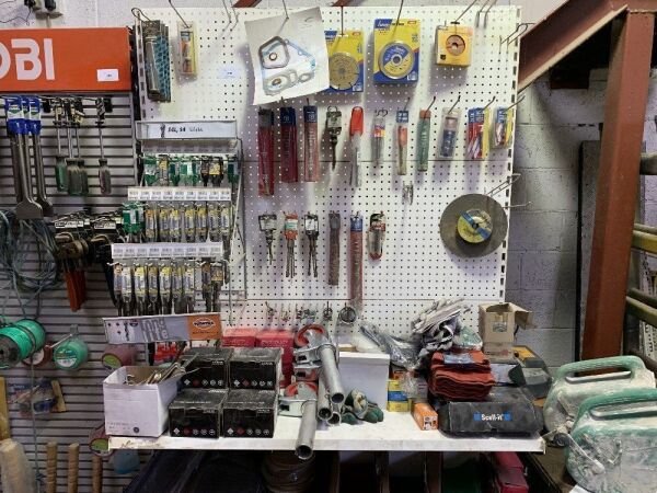 White Shelving Unit c/w Contnets to Include: Large Selection of New Drill Bits, New Cutting Discs, New Blades, New Jockey Wheels, Large Selection of New Sand Paper & More