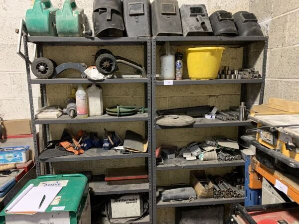 2x Shelves c/w Contents to Include: Selection of Welding Masks, Jefferson Small Welder, 2x Vices, Large Selection of Tooling & More