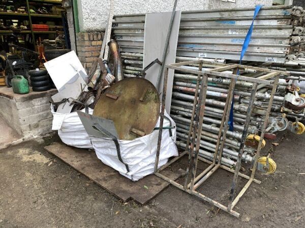 Large Quantity of Scrap Metal to Include: Offcuts, Road Plate, Power Float Pan, 2 Table Frames, Piping, Cables & More