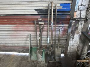 Selection of Shovels, Brushes, Pick Axe Etc