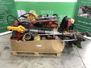 UNRESERVED Job Lot to Include: Strimmers, Hedge Trimmers, Tile Saws, Jump Packs, Leaf Blower