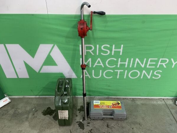 UNRESERVED Lot to Include: 2T Jack, 20ltr Jerry Can & Red Barrell Pump